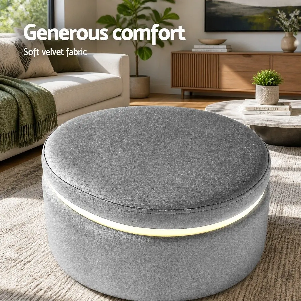 Charcoal Grey Velvet Round Ottoman Foot Stool