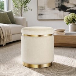 Cream Velvet Round Ottoman Footstool for Living Spaces