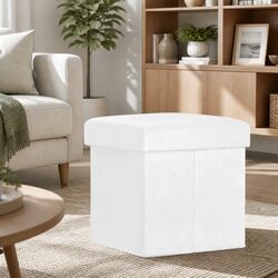 White Teddy Boucle Ottoman Storage Foot Stool