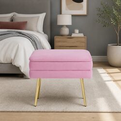 Velvet Pink Ottoman Storage Foot Stool with Detachable Lid
