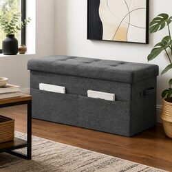Grey Foldable Storage Ottoman Foot Stool with Hidden Space