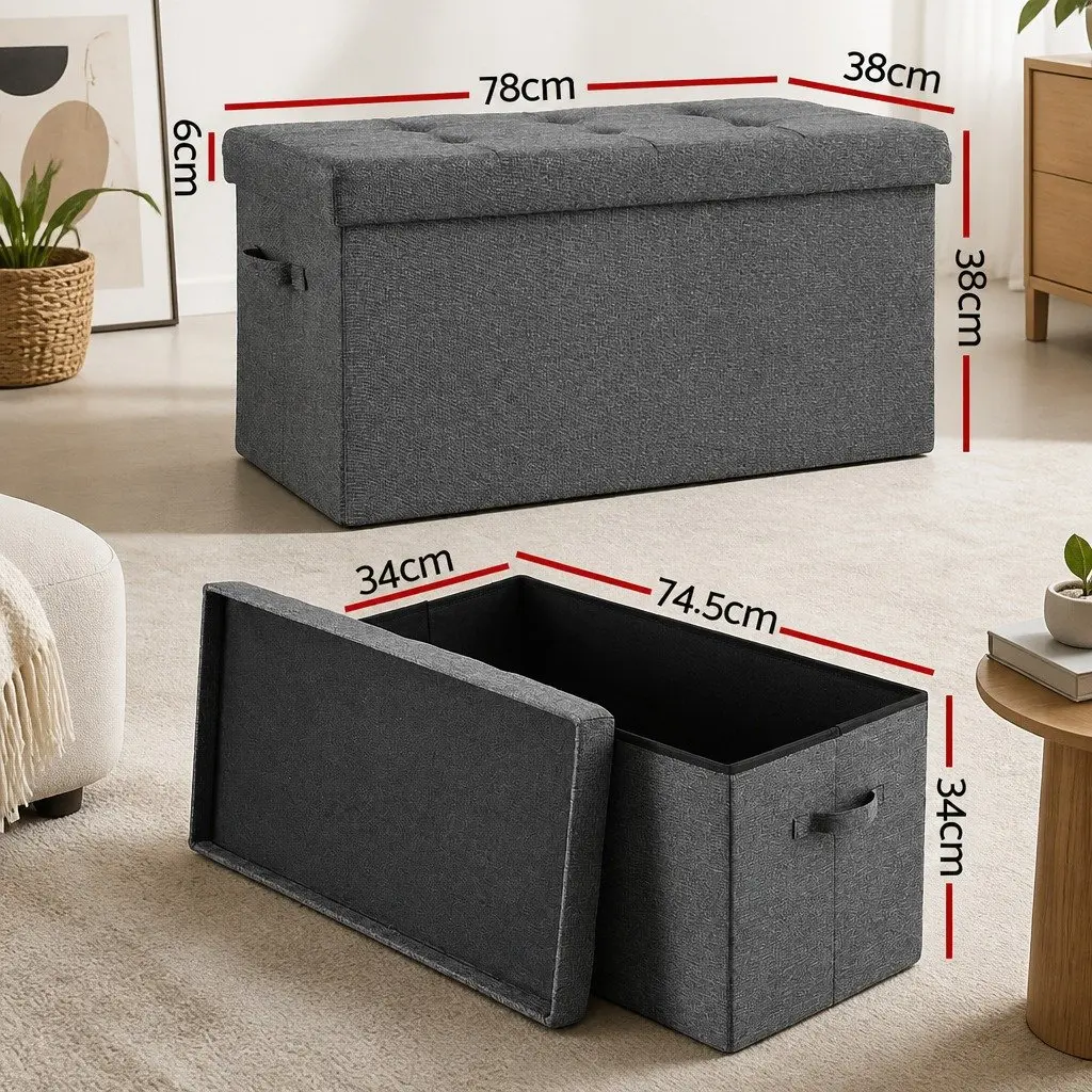 Grey Foldable Storage Ottoman Foot Stool with Hidden Space