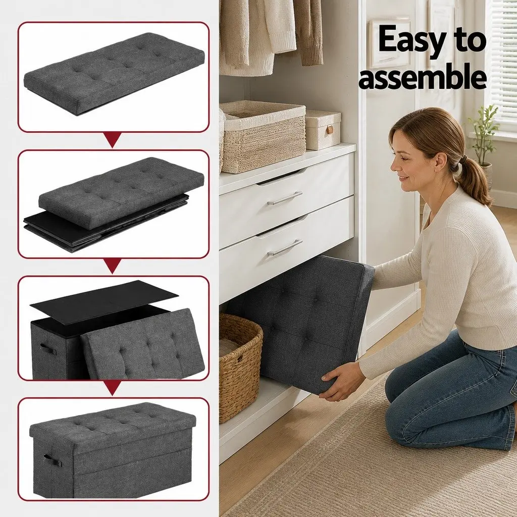 Grey Foldable Storage Ottoman Foot Stool with Hidden Space