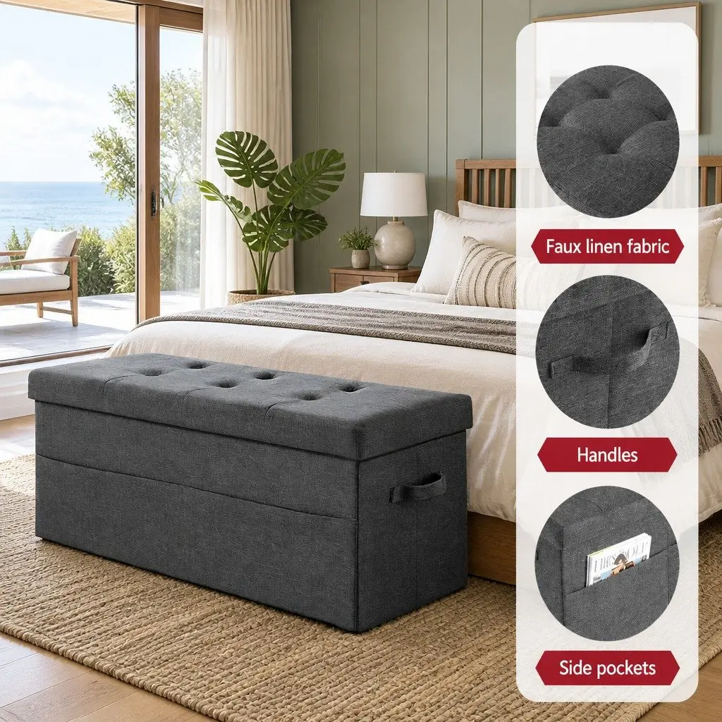 Grey Foldable Storage Ottoman Foot Stool with Hidden Space