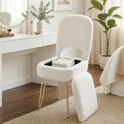 Storage Ottoman Folding Footstool with Backrest White Bedroom Living Room Seat