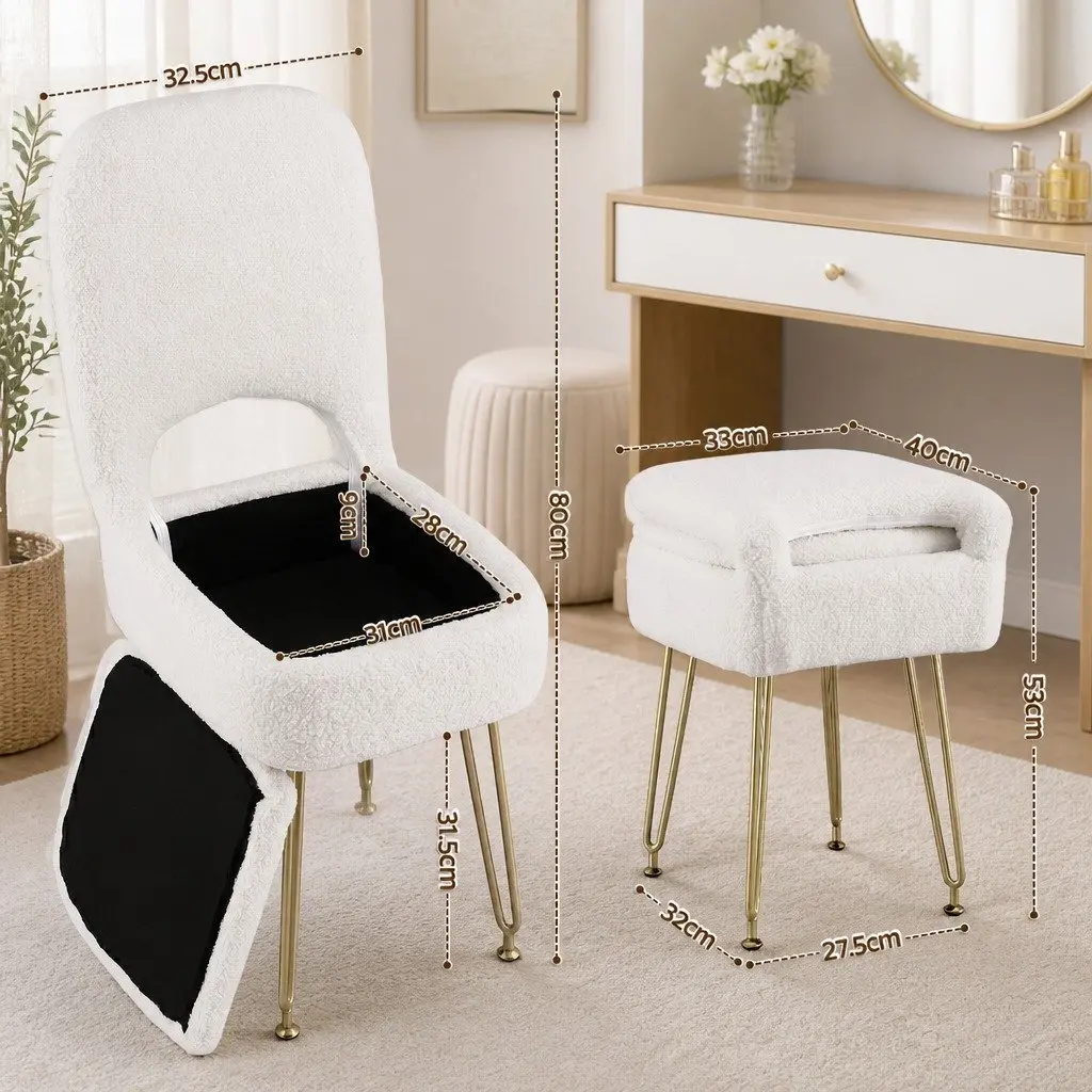 Storage Ottoman Folding Footstool with Backrest White MDF Sherpa