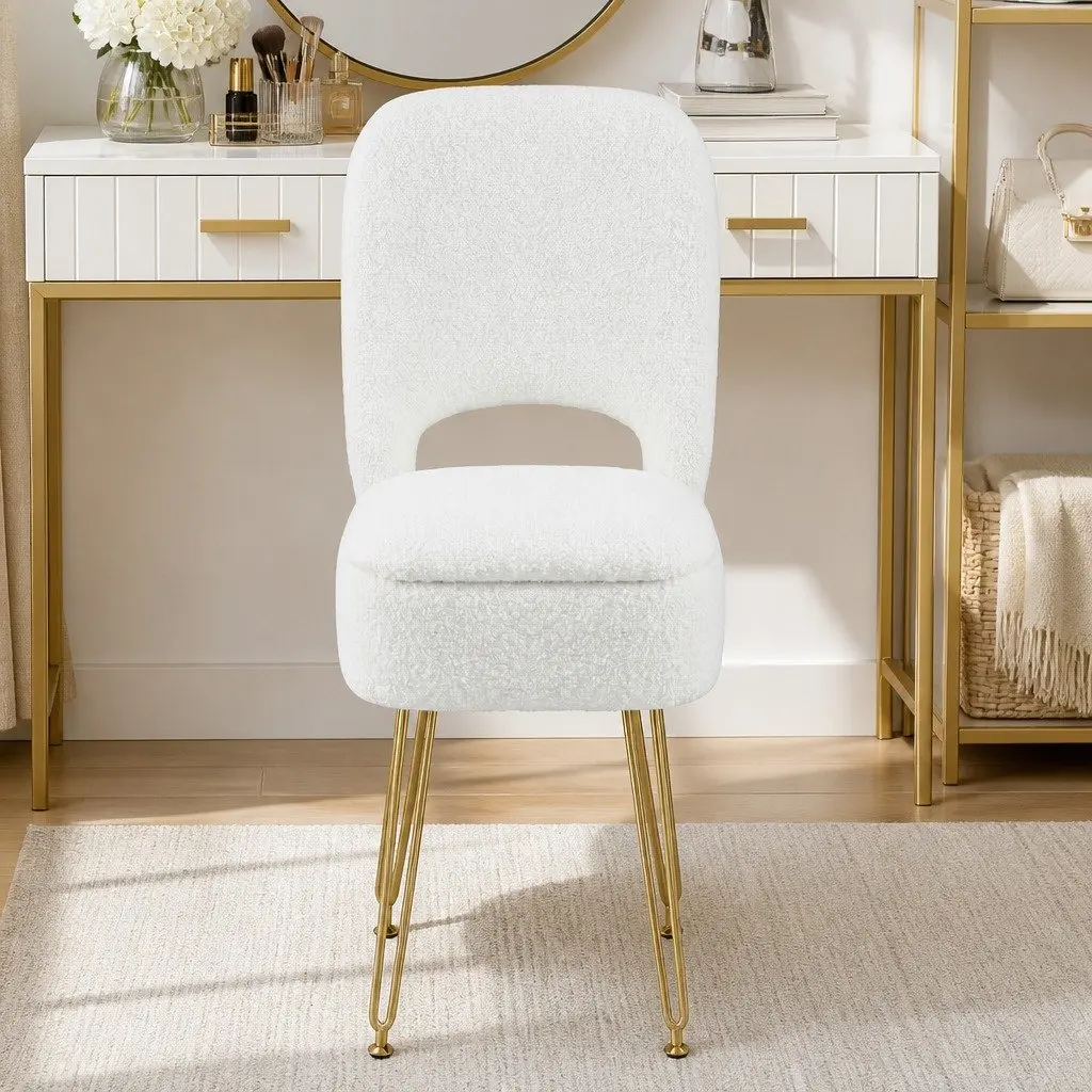 Storage Ottoman Folding Footstool with Backrest White MDF Sherpa