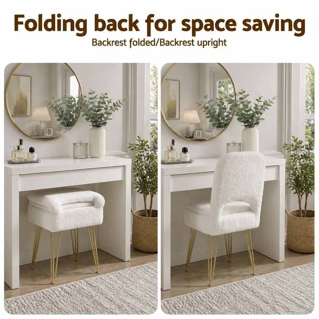 Storage Ottoman Folding Footstool with Backrest White MDF Sherpa