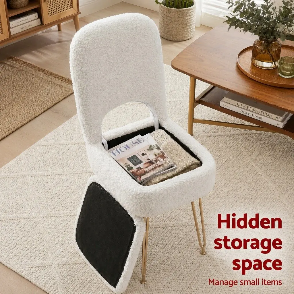 Storage Ottoman Folding Footstool with Backrest White MDF Sherpa