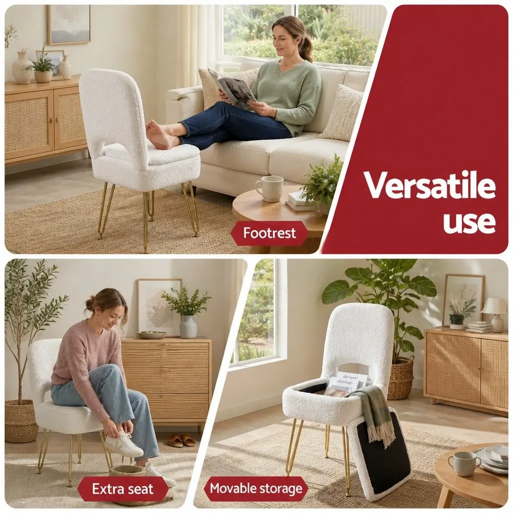 Storage Ottoman Folding Footstool with Backrest White MDF Sherpa