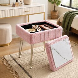 Pink Faux Fur Storage Ottoman with Reversible Lid