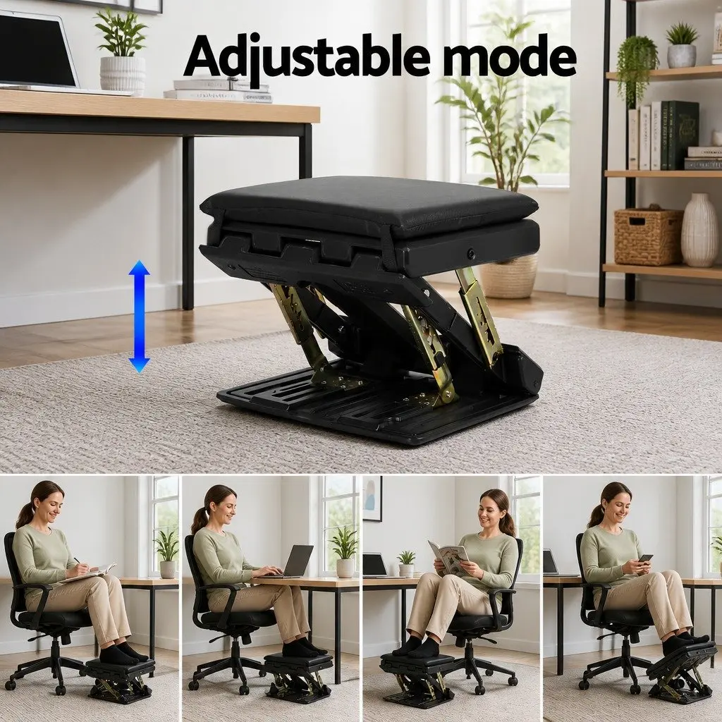 Adjustable Black Foot Rest Stool for Under Desk Use