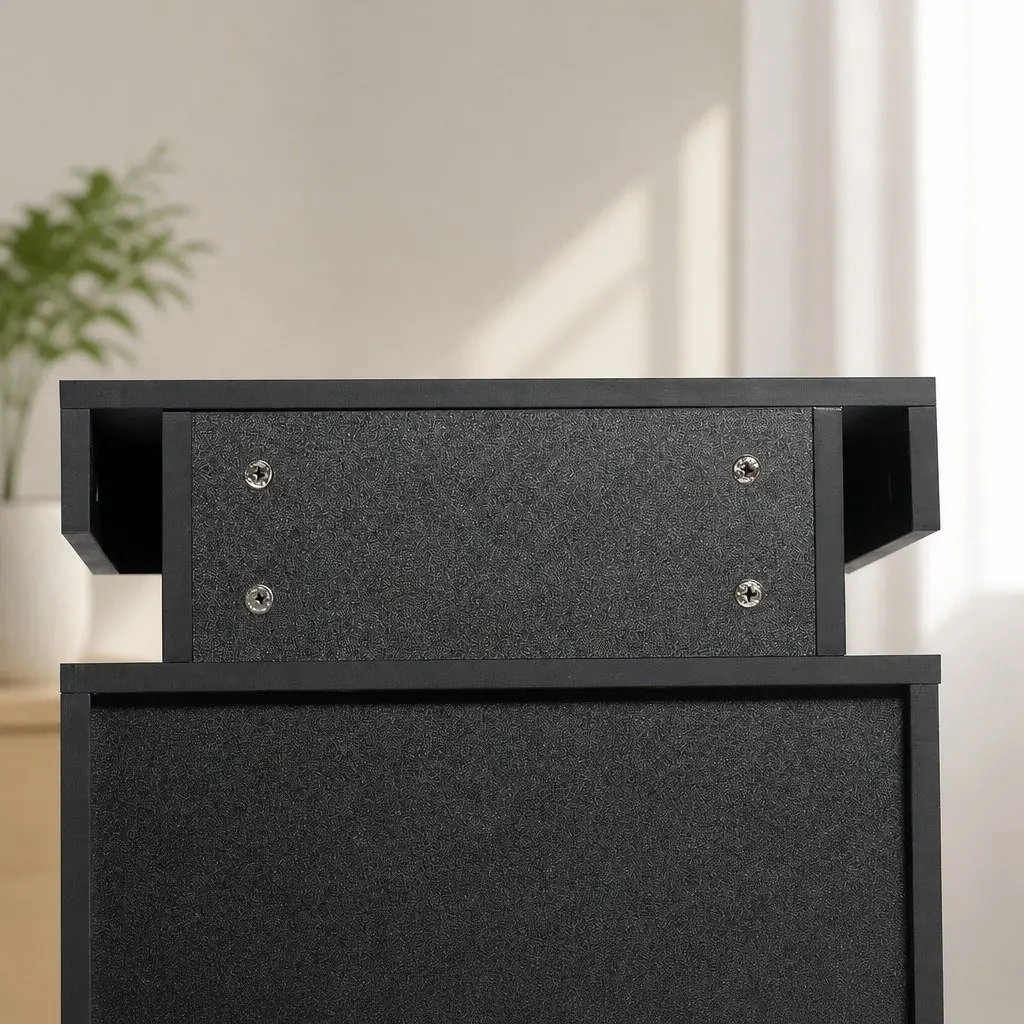 Bedside Table LED Lighting Black 2 Drawers Storage Modern High Gloss 15mm Particle Board