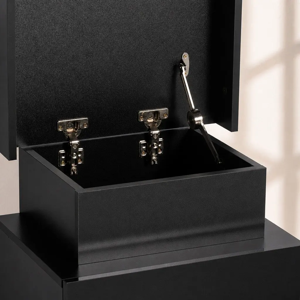 Bedside Table LED Lighting Black 2 Drawers Storage Modern High Gloss 15mm Particle Board