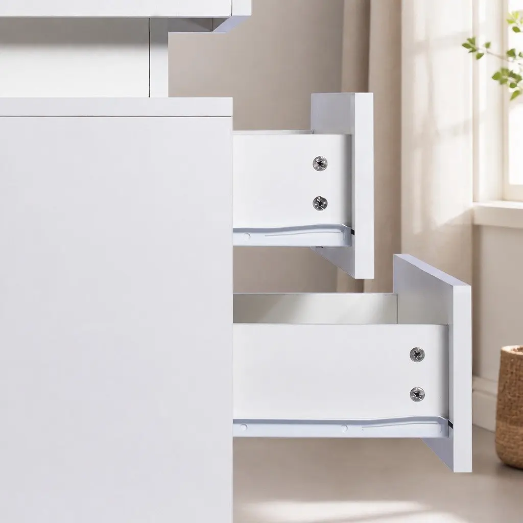 Bedside Table RGB LED White 45cm Particle Board with Lift-Top Compartment and Storage Drawers