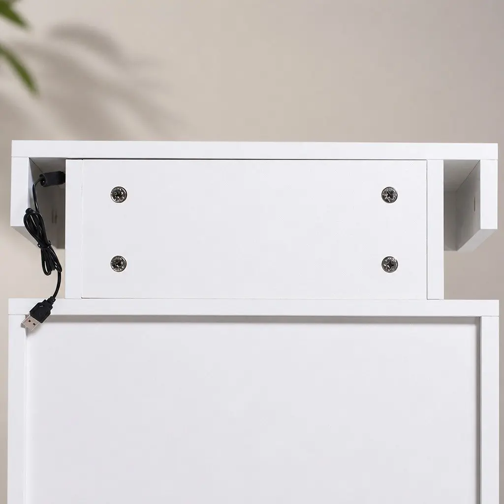 Bedside Table RGB LED White 45cm Particle Board with Lift-Top Compartment and Storage Drawers