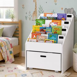 4-Tier Kids Bookshelf with Drawers and Wheels