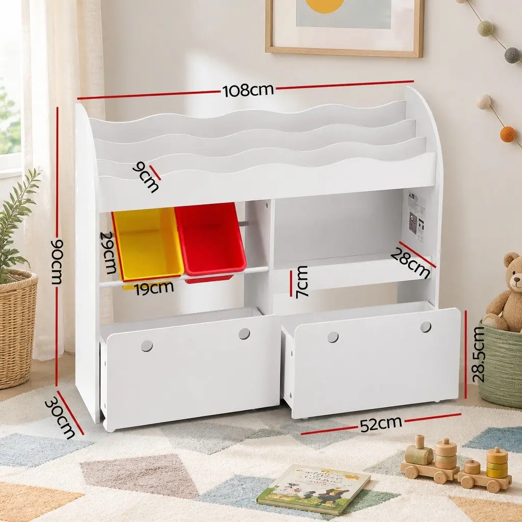 3-Tier Kids Bookshelf with Removable Drawers