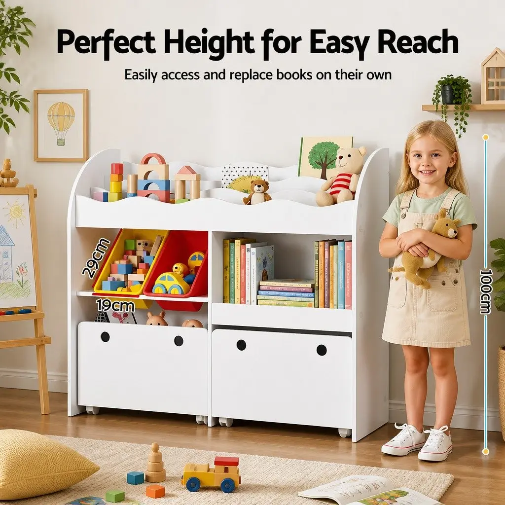 3-Tier Kids Bookshelf with Removable Drawers