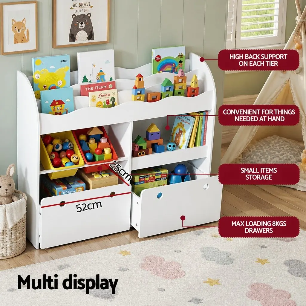 3-Tier Kids Bookshelf with Removable Drawers