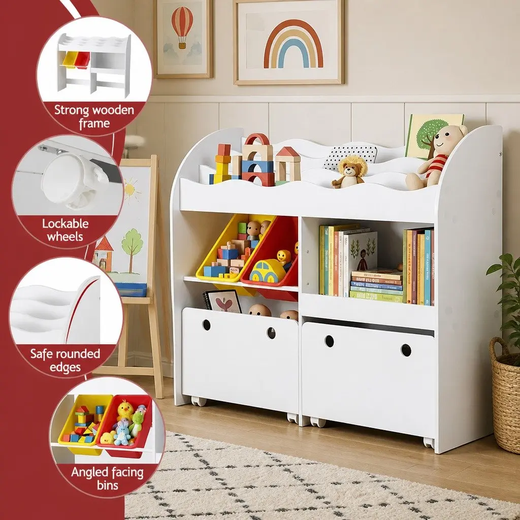 3-Tier Kids Bookshelf with Removable Drawers