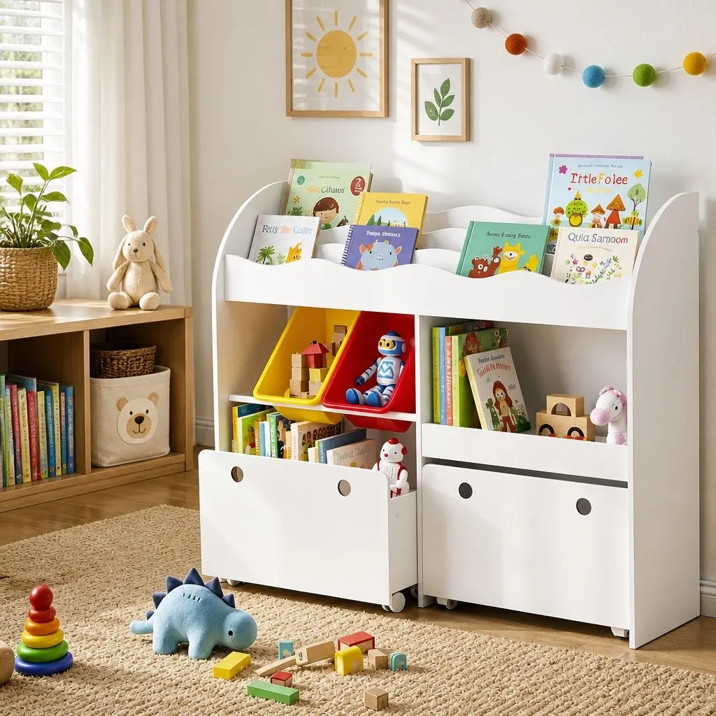 3-Tier Kids Bookshelf with Removable Drawers
