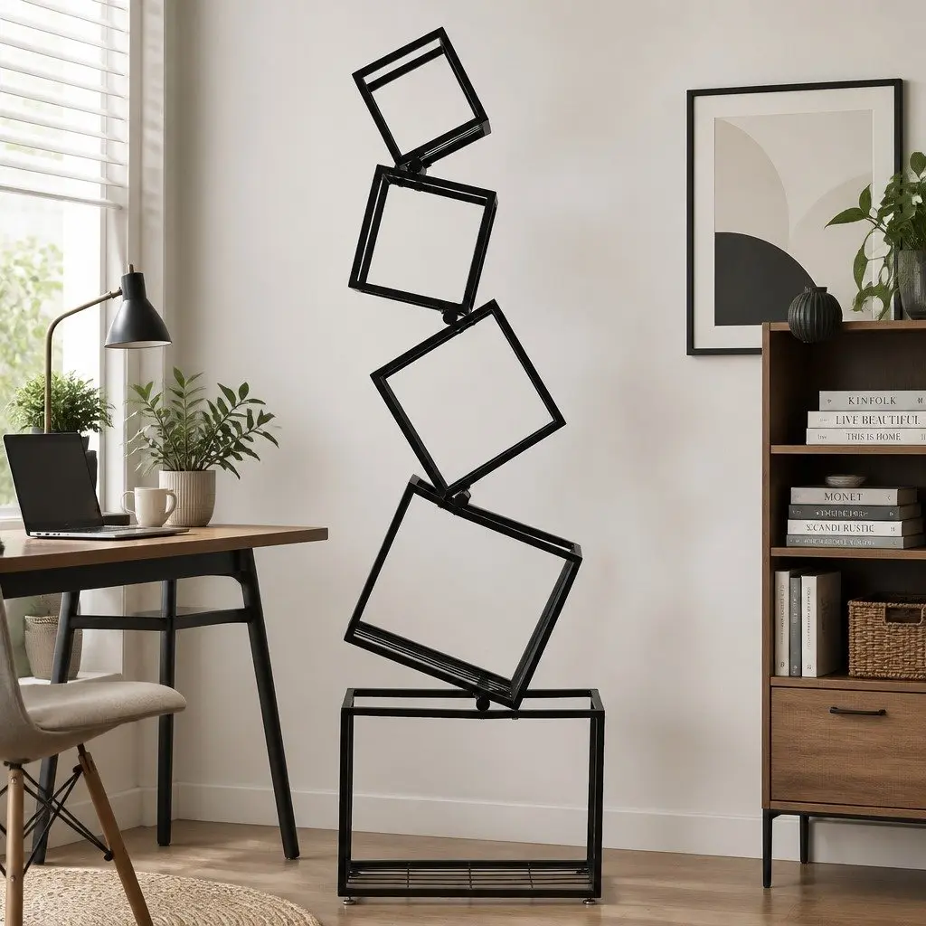 Geometric 5-Tier Bookshelf in Black Metal