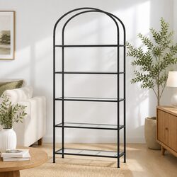 5-Tier Industrial Bookcase with Glass Shelves