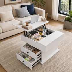 White Lift Top Coffee Table with Hidden Storage