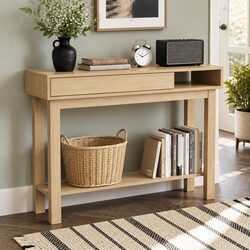 Natural Wood Console Table with Drawer and Shelf