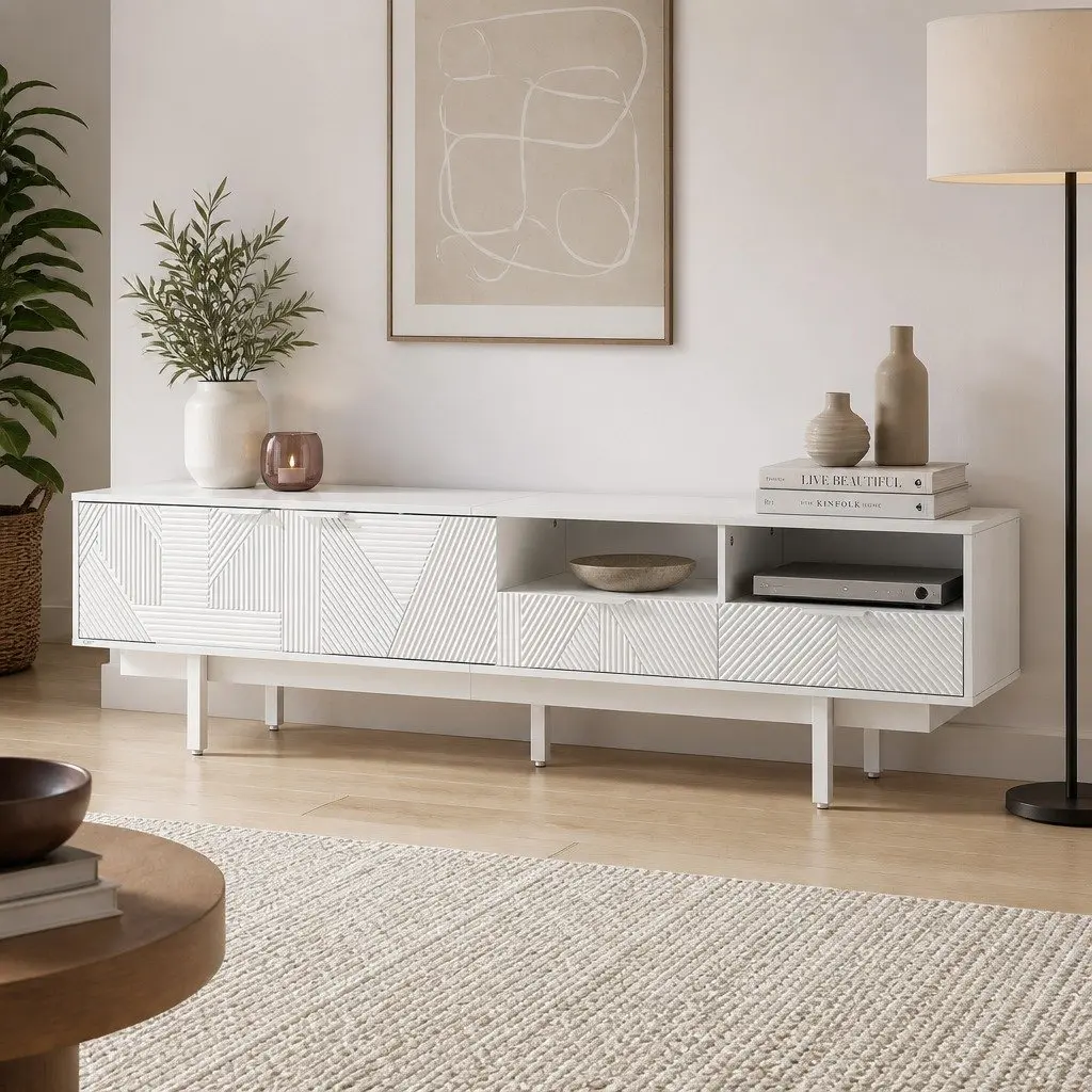 White 200cm Modern TV Entertainment Unit for Living Rooms