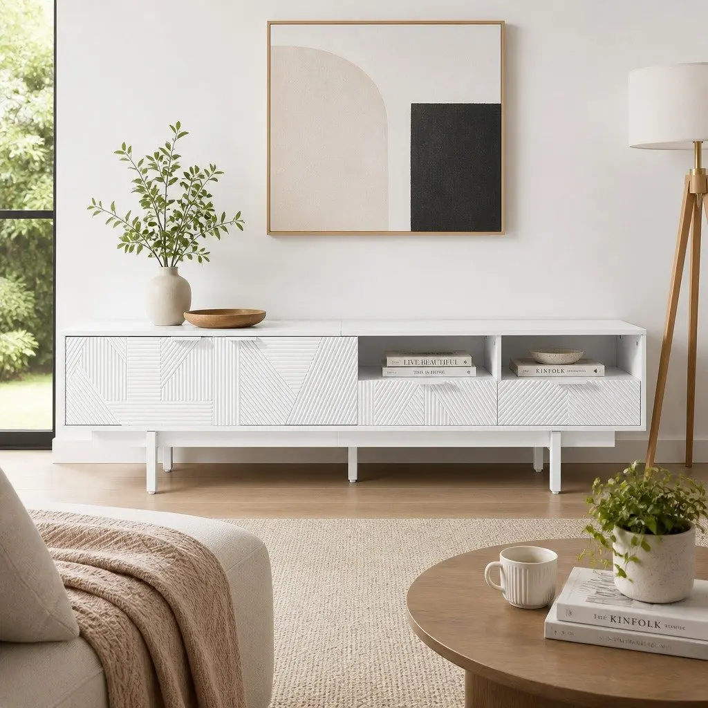 White 200cm Modern TV Entertainment Unit for Living Rooms