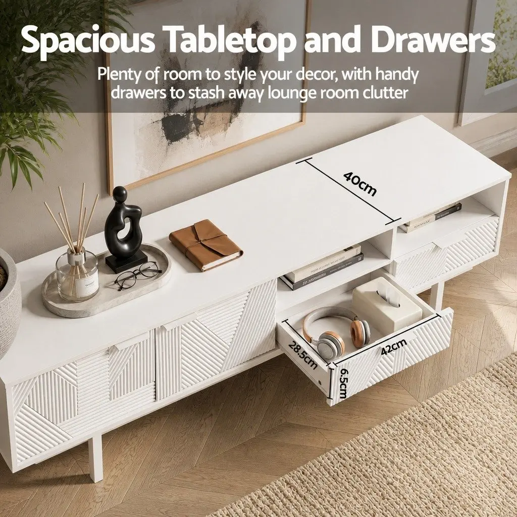 White 200cm Modern TV Entertainment Unit for Living Rooms