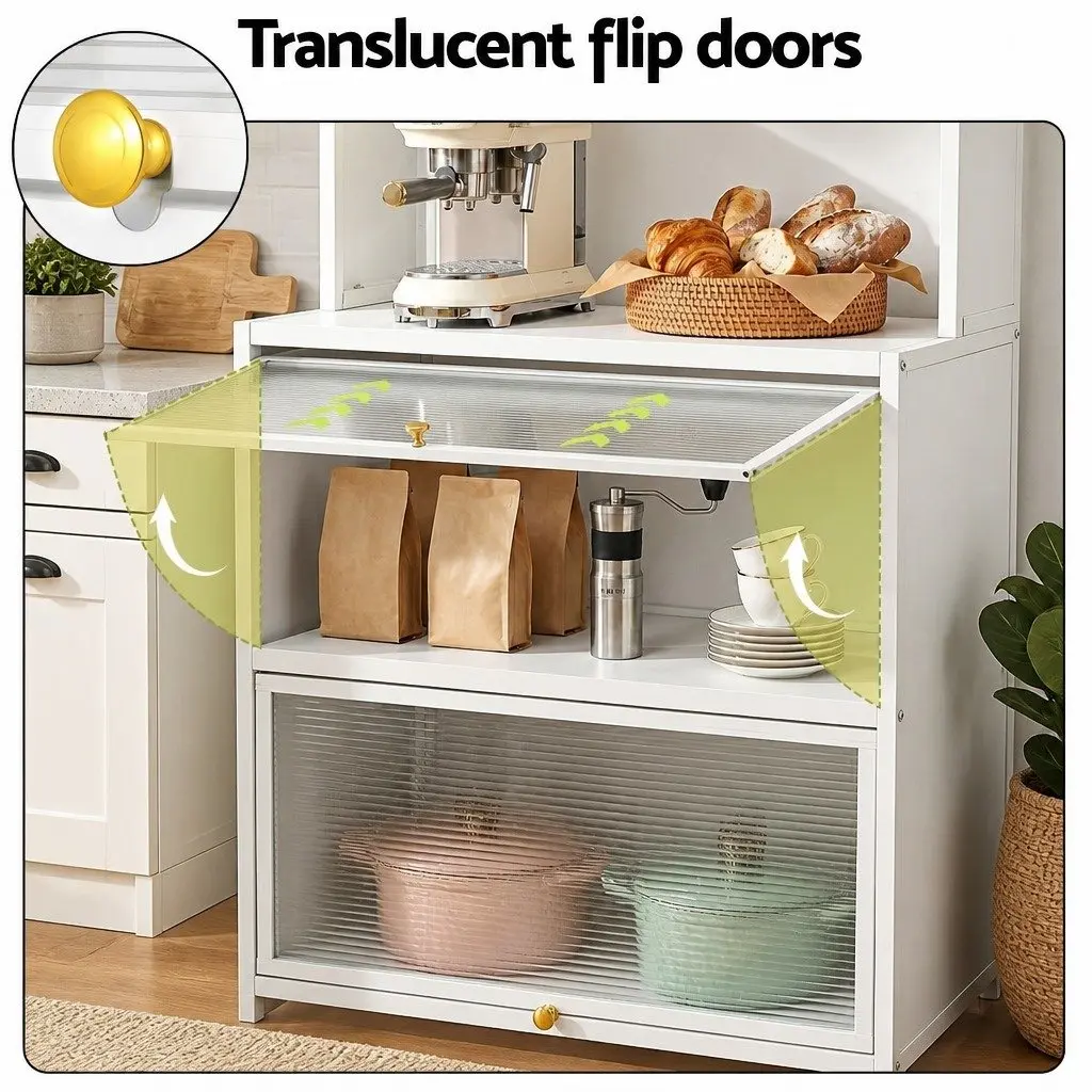 Kitchen Storage Cabinet White 80CM PVC and Carbon Steel Shelves Pegboard Sideboard