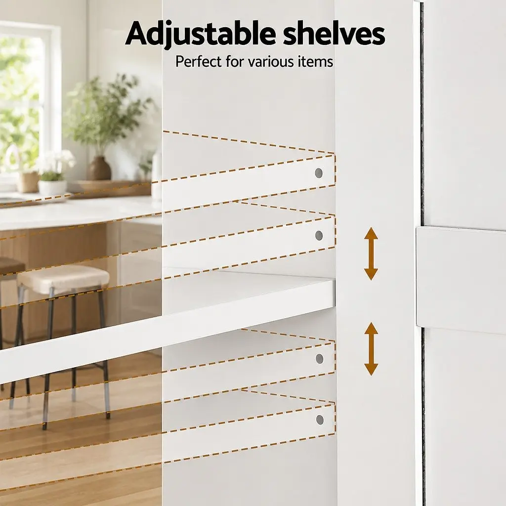 Buffet Sideboard White 180cm Kitchen Storage Cabinet with Clear Glass Door Drawers