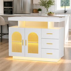 Stylish White Buffet Sideboard with LED and Charging Ports