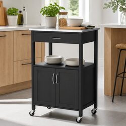 Black Kitchen Island Trolley with Storage and Rolling Design