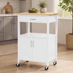 Rolling Kitchen Island Trolley with Drawer and Cupboard 60cm White
