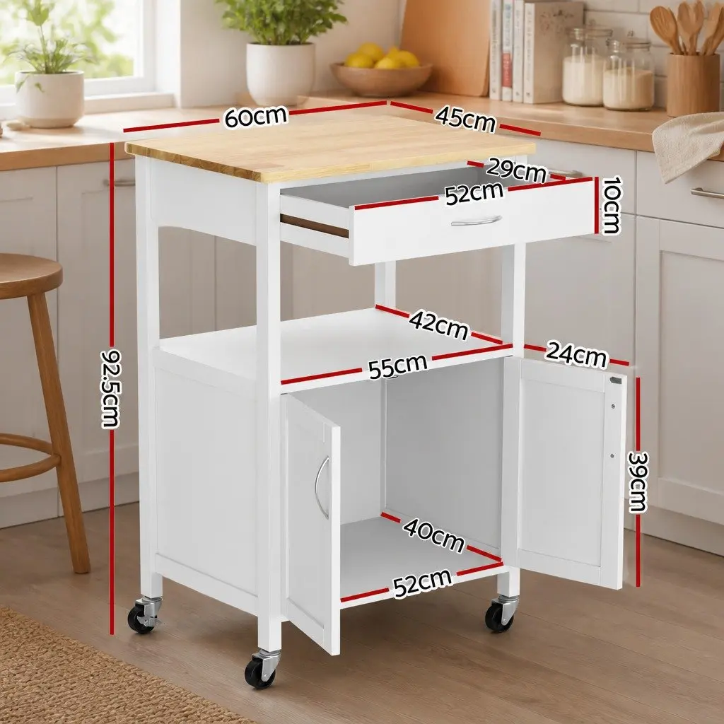 Kitchen Island Trolley Rolling Storage Cart Drawer Cabinet Cupboard 60cm MDF White