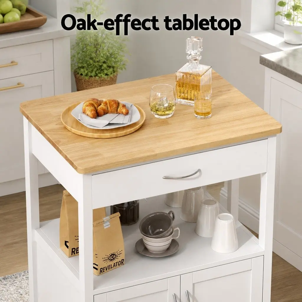 Kitchen Island Trolley Rolling Storage Cart Drawer Cabinet Cupboard 60cm MDF White