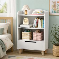 Yellow 3-Tier Kids Bookshelf with Drawer