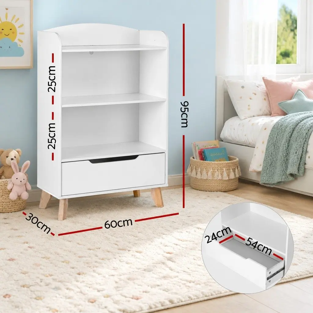Yellow 3-Tier Kids Bookshelf with Drawer
