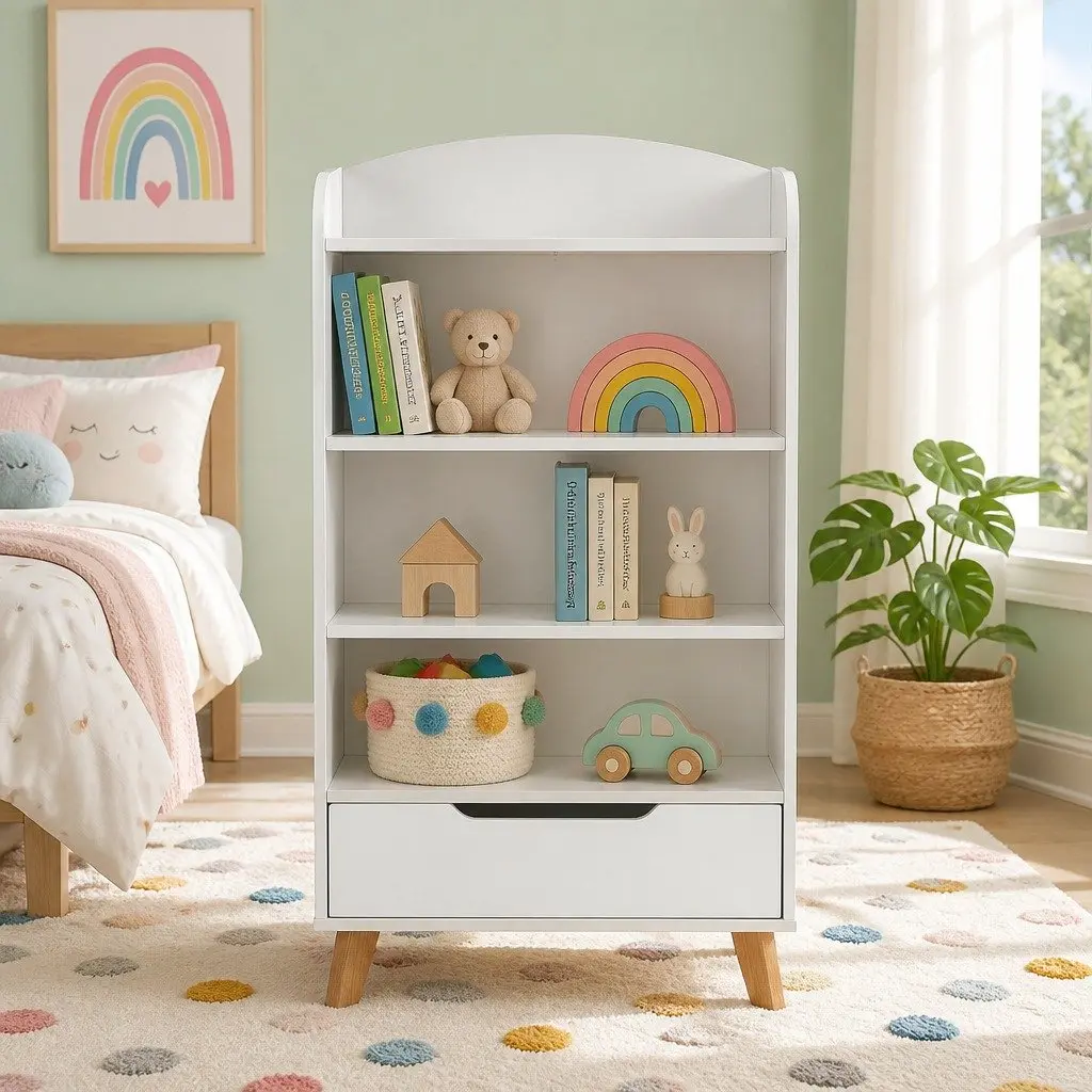 Yellow 3-Tier Kids Bookshelf with Drawer