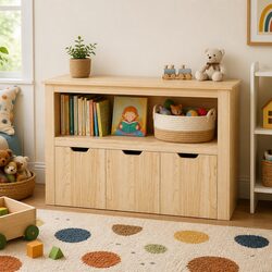 Wooden Kids Bookshelf with 3 Drawers for Storage
