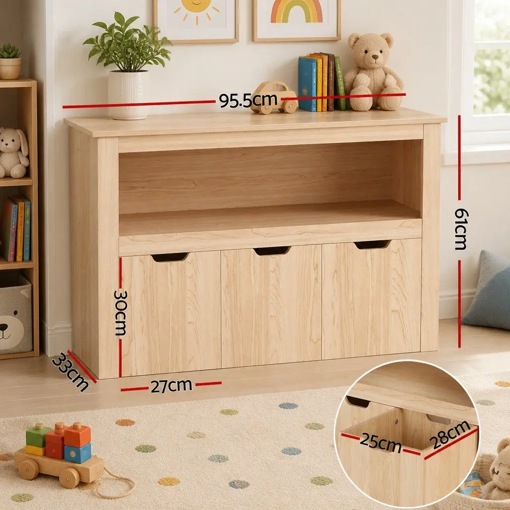 Kids Bookshelf Wooden Bookcase with 3 Drawers Storage Organiser for Children