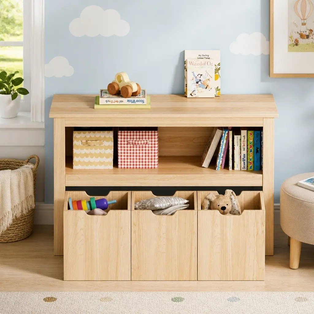 Kids Bookshelf Wooden Bookcase with 3 Drawers Storage Organiser for Children