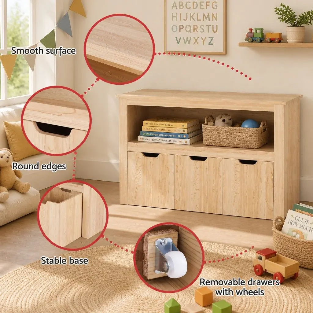 Kids Bookshelf Wooden Bookcase with 3 Drawers Storage Organiser for Children