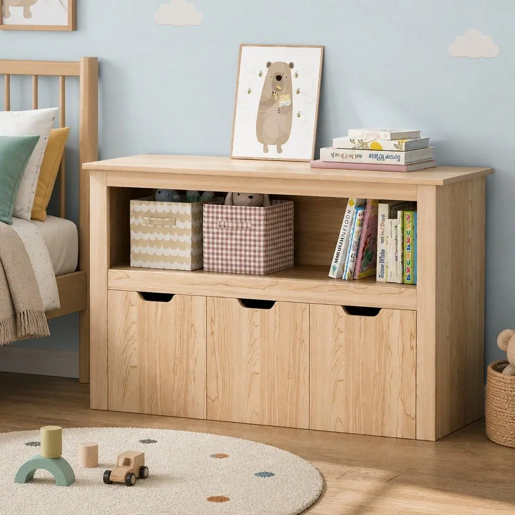 Kids Bookshelf Wooden Bookcase with 3 Drawers Storage Organiser for Children