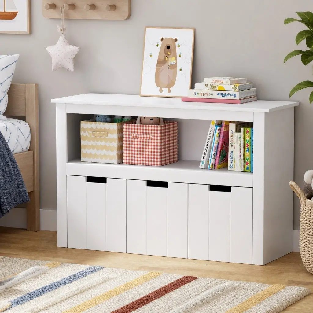 Kids Bookshelf Yellow 95.5cm Particleboard MDF with 3 Drawers Storage Organiser Display Bookcase