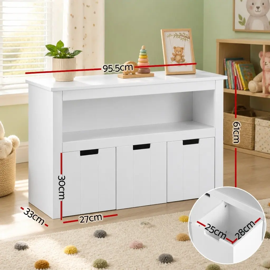 Kids Bookshelf Yellow 95.5cm Particleboard MDF with 3 Drawers Storage Organiser Display Bookcase